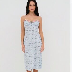 For Love And Lemons Light Blue Floral Midi Dress